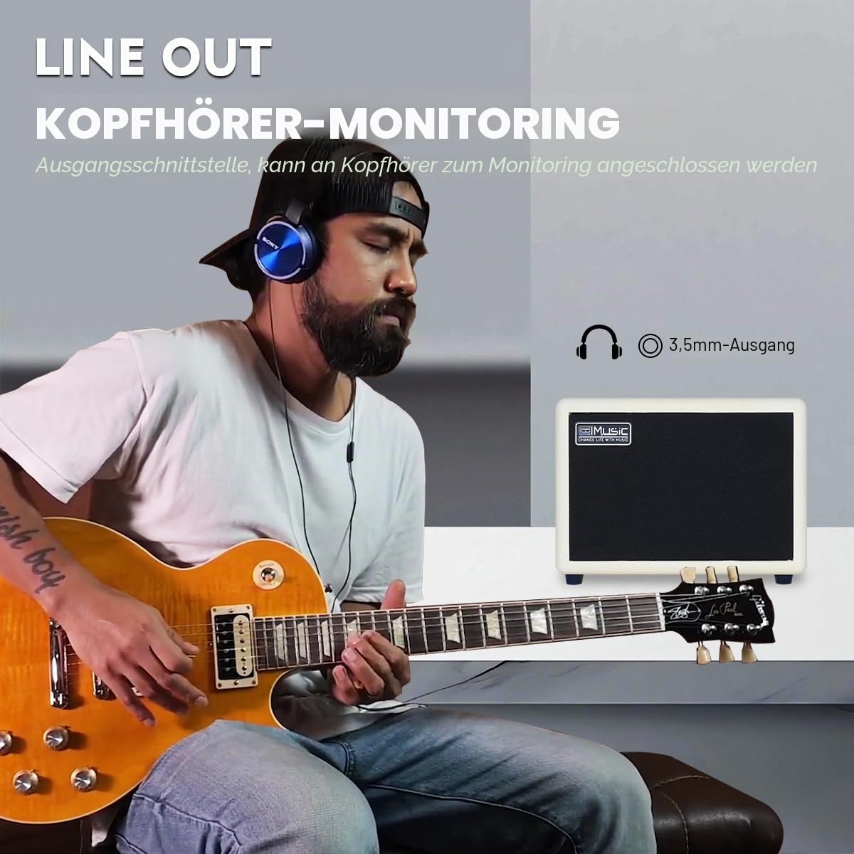 COOLMUSIC Einzigartiger 10G 10W Kabelloser Wiederaufladbarer E-Gitarrenverstärker mit Bluetooth 5.0, Verzerrungseffekte, Tragbarer Übungsverstärker für Zuhause und Musikparty