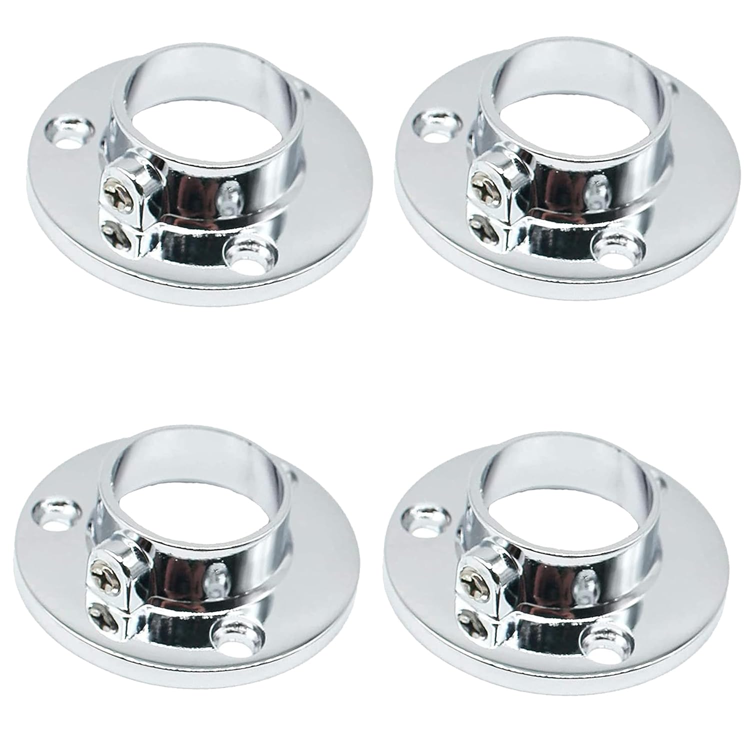 Wardrobe Rail End Sockets 19mm Round - Chrome Rod Support Brackets with Screws - Clothes Rail Holders for Wardrobe & Closet - Pack of 4 - Image 2
