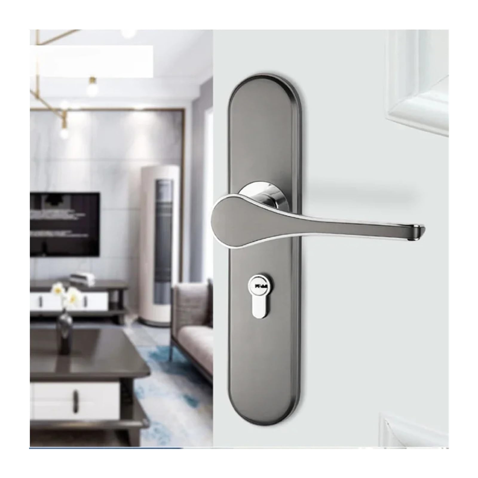 Indoor Door Lock, Zinc Alloy Interior Door Lock Set - Silent Wooden Handle for Bedroom Security and Privacy(C2-50mm)