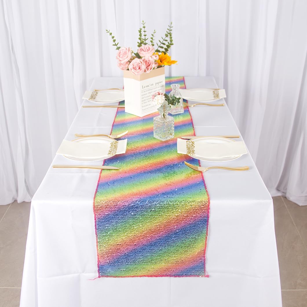 6 Pack Sequin Table Runner Rainbow Glitter Party Table Runners 12x108 Inches Wedding Summer Hawaiian Party Holiday Baby Shower Christmas Table Setting Decor