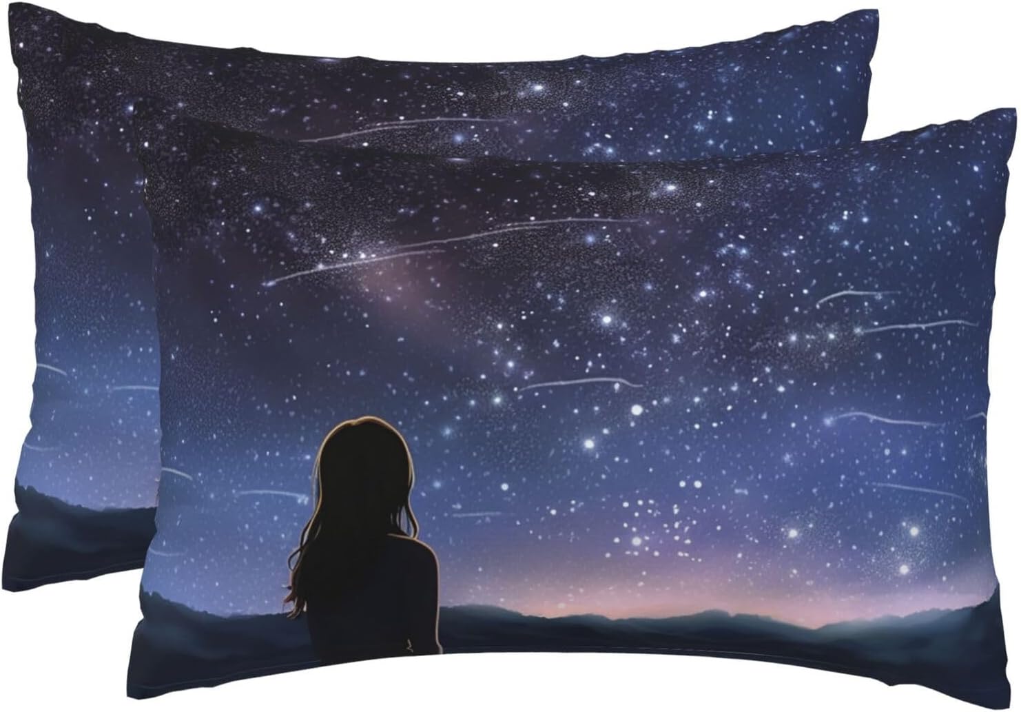2 Pack Pillow Cases with Hidden Zipper, Soft Breathable Pillow Covers for Hair and Skin, Girl Looking at Stars Pillowcases 12"x18" Bed Pillow Protectors Cover for Sleeping Gifts