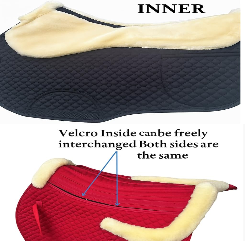 Universal English Saddle Pad with Adjustable Shims, Faux Shearling Trim, Plush Faux Wool, 3D Cooling & Non-Slip Tech. Ideal for Dressage, Jumping & Training. Machine Washable