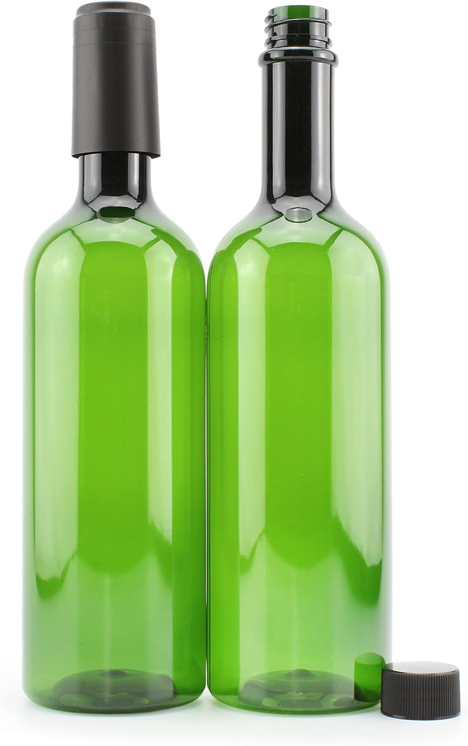 Cornucopia Plastic Wine Bottles (10-Pack, Green); Empty Bordeaux-Style Wine Bottles with Screw Caps and Seals
