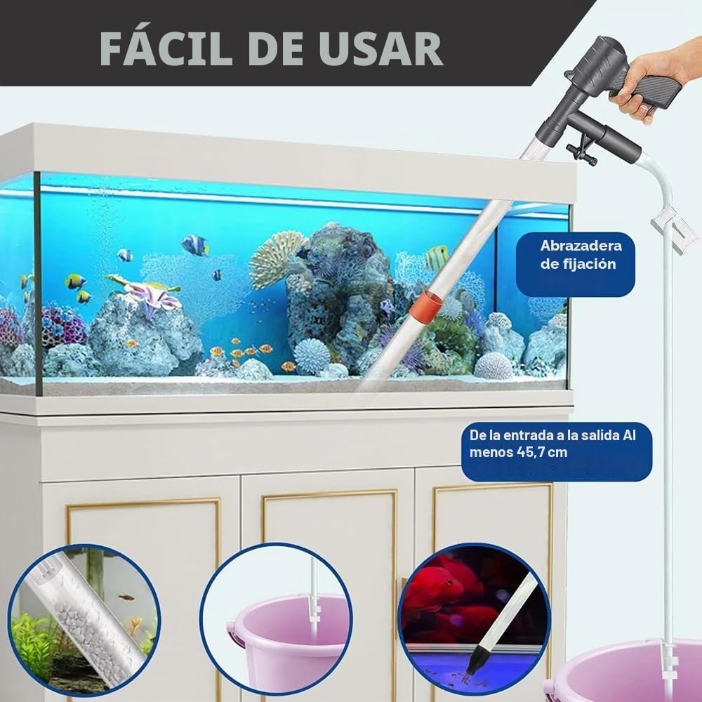 Sifonador Acuario, Limpiafondos Acuario, Sifon Acuario, Intercambiador de Agua para acuarios, Manguera de Intercambio de Agua semiautomática, Control neumático, Set de Limpieza Multifuncional