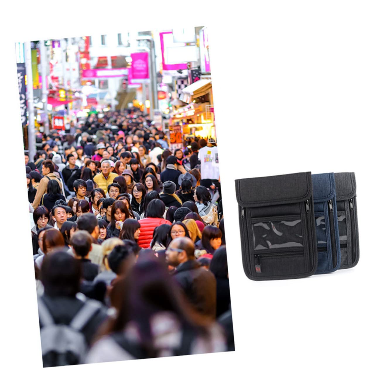 SHERCHPRY 2piezas Cartera De Pasaporte Compartimentos Múltiples Porta Documentos De Viaje Antirrobo Para Hombres y Mujeres Bolsa De Cuello Rfid Negro