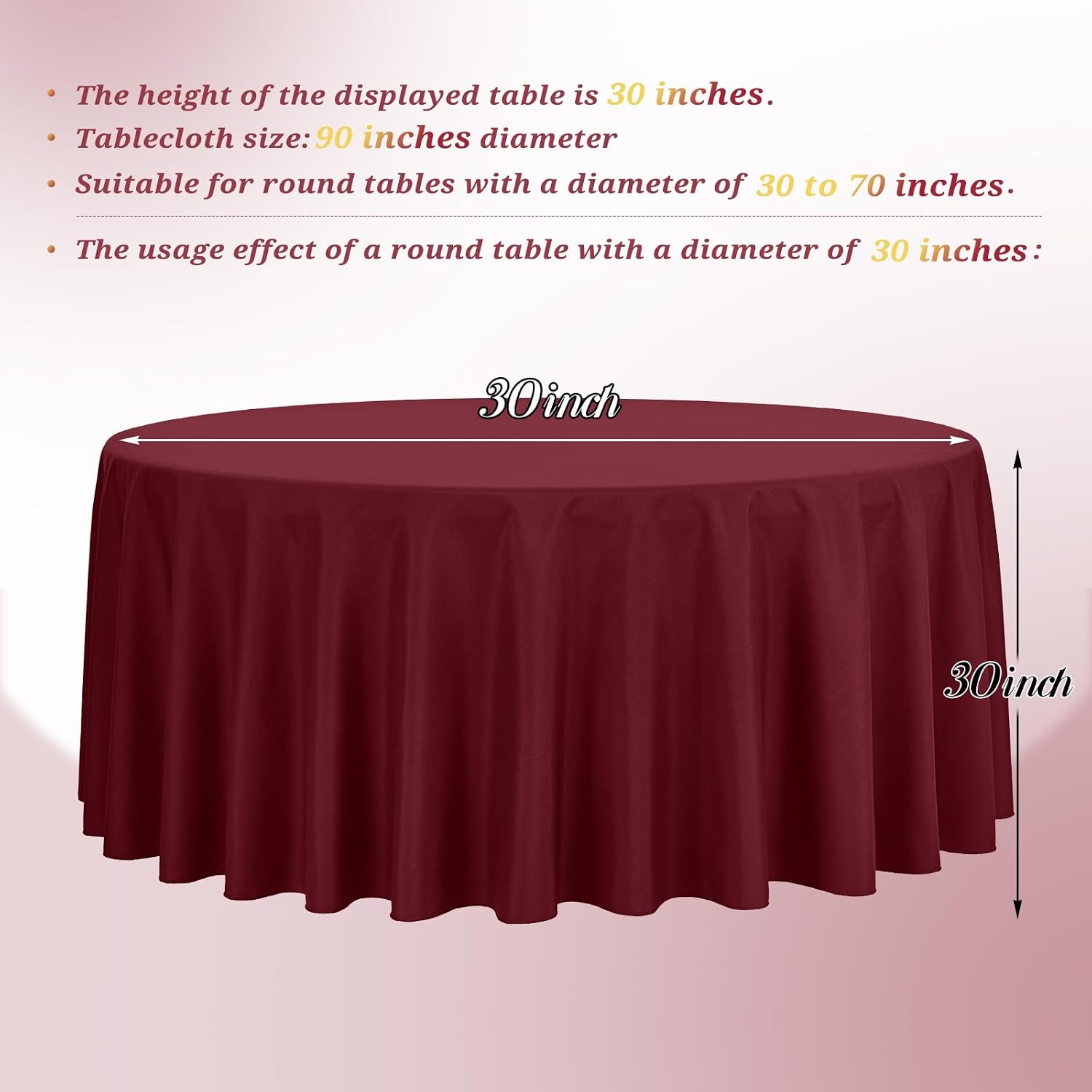 Teruntrue 12 Packs Burgundy Round Tablecloths 90 inch Round Table Cloth, Washable Polyester Fabric for Wedding Parties Banquet Holiday Dinner Table Decorative, Burgundy