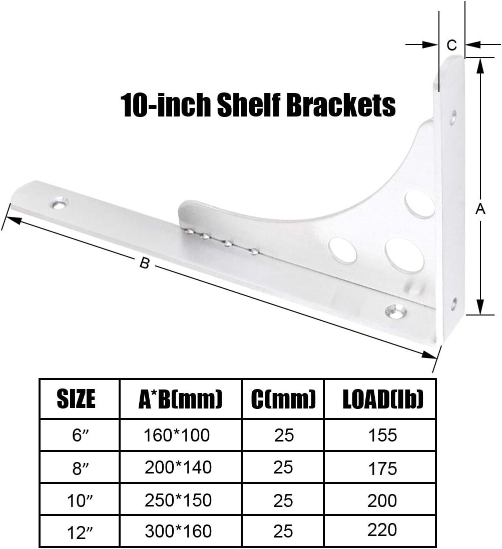 CBTONE 10 Inch Heavy Duty Shelf Bracket, Pack of 4, 10 x 6 Inch Wall Mounted Floating L Bracket Stainless Steel Triangle Shelf Supporter, Thicken 4mm, Included Free Screw Accessories