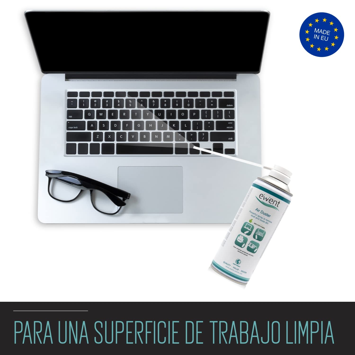 Ewent Lata de aire comprimido, aroma a manzana, 400ml limpieza de accesorios de PC teclados impresoras, televisores, cámaras y otros, spray de contacto tubo de extensión, el embalaje puede variar