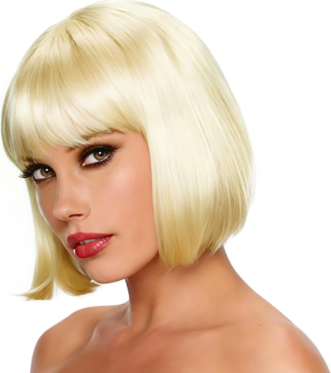 Krótkie peruki Bob dla kobiet 30 cm Syntetyczne Gładkie blond peruki z grzywką do gry rolowej Karnawał Noszenie