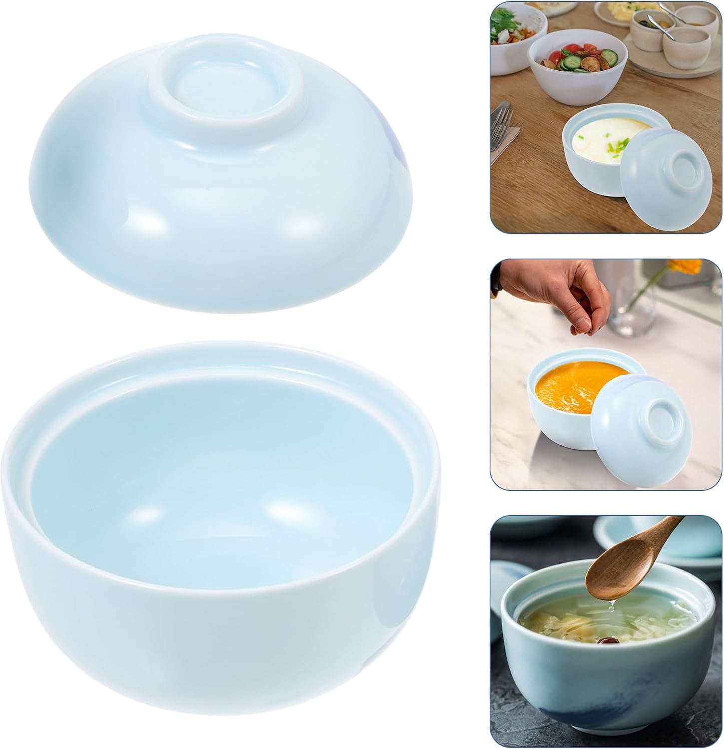 TOYANDONA Stew Bowl Egg Shaped Japanese Style Ceramic with Lid for Desserts