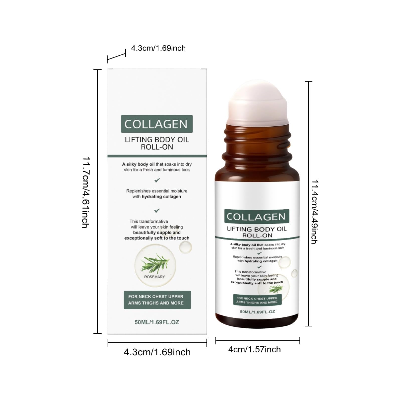 XINRAN Collagen Lifting Body Oil Roll on, olio di collagene idratante corpo dopo la doccia, Easy Roll-On, applicatore anti-invecchiamento, pelle liscia e luminosa, 50 ml/1,69 fl oz (4 pezzi)