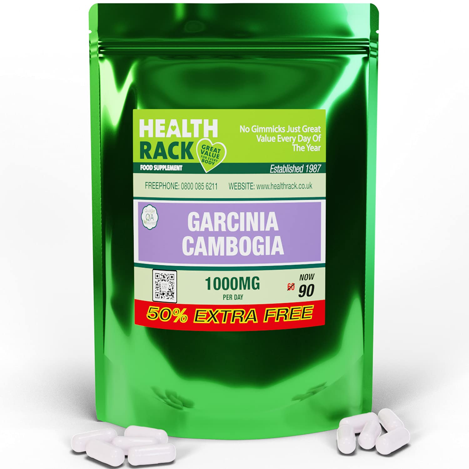 Garcinia Cambogia - 1000mg Natural Herbal Diet Supplement - 90 Vegan Capsules