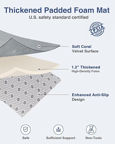 Miniatura 9 de Tapete de juego para bebé para suelo, tapete de 1.3 pulgadas de grosor, 59 x 71 pulgadas, tapete de espuma extra grande para tiempo boca abajo,