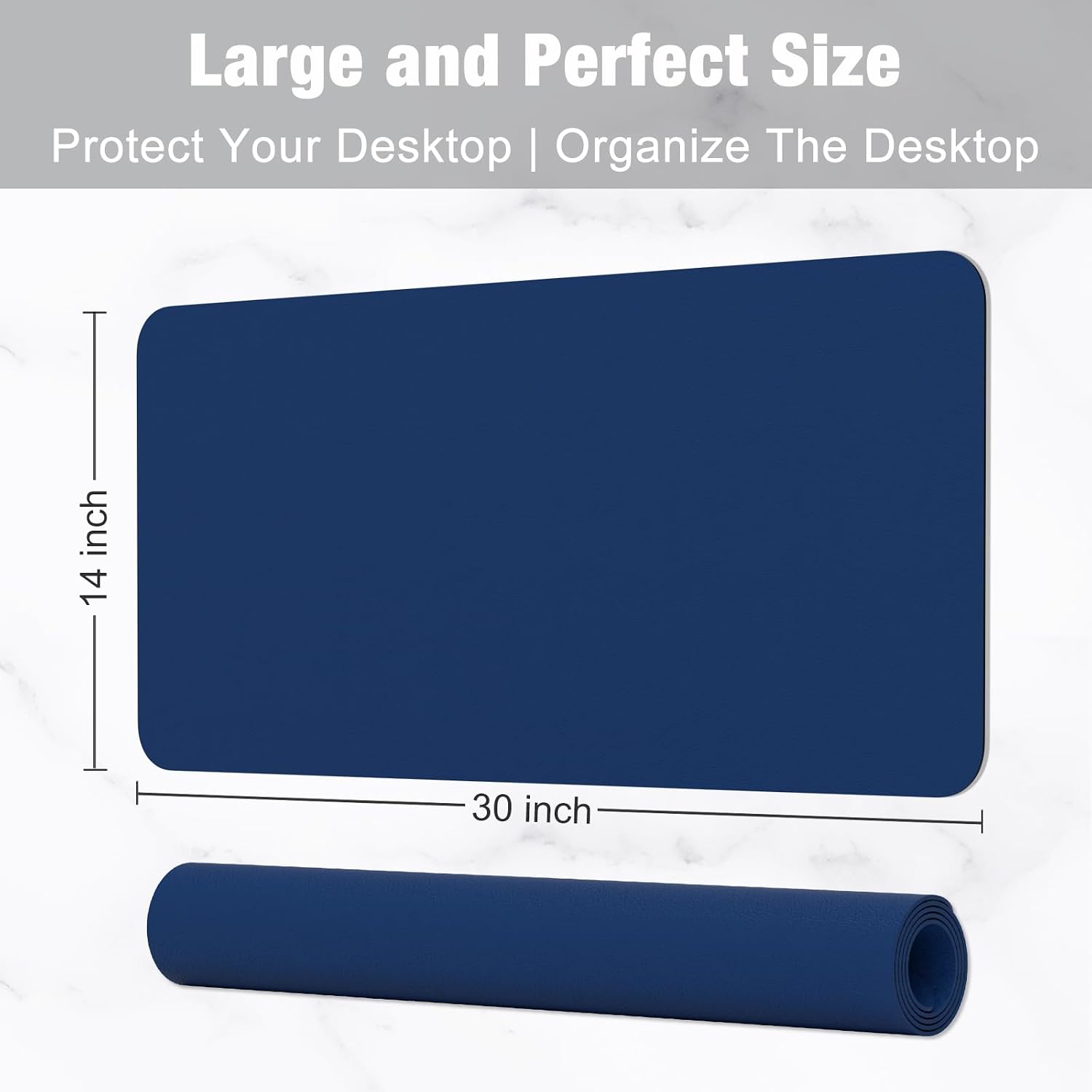 Hsurbtra Desk Pad, 30" x 14" PU Leather Desk Mat, XL Extended Mouse Pad, Waterproof Desktop Blotter Protector, Non-Slip Ultra Thin Large Laptop Keyboard Writing Mat for Office Home, Navy Blue - 3