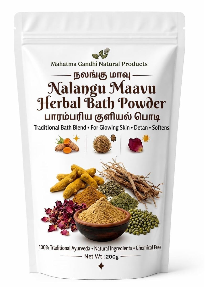 Pulendra - Nalangu Maavu Herbal Bath Powder – Natural Skin Care Ubtan for Glowing Skin | Kulikkunna Podi, Snanam Podi, Snana Pudi | Chemical-Free Body Cleanser (200g, Nalangu Maavu Herbal Bath Powder 200g)-picture-42