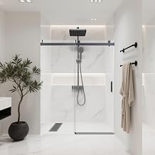 56-60" W x 76" H Single Sliding Shower Door, 3/8" - 10mm Thick SGCC Tempered Glass, Frameless Glass Shower Door with Buffer, Soft-Close, Reversible Installation, Matte Black Finish