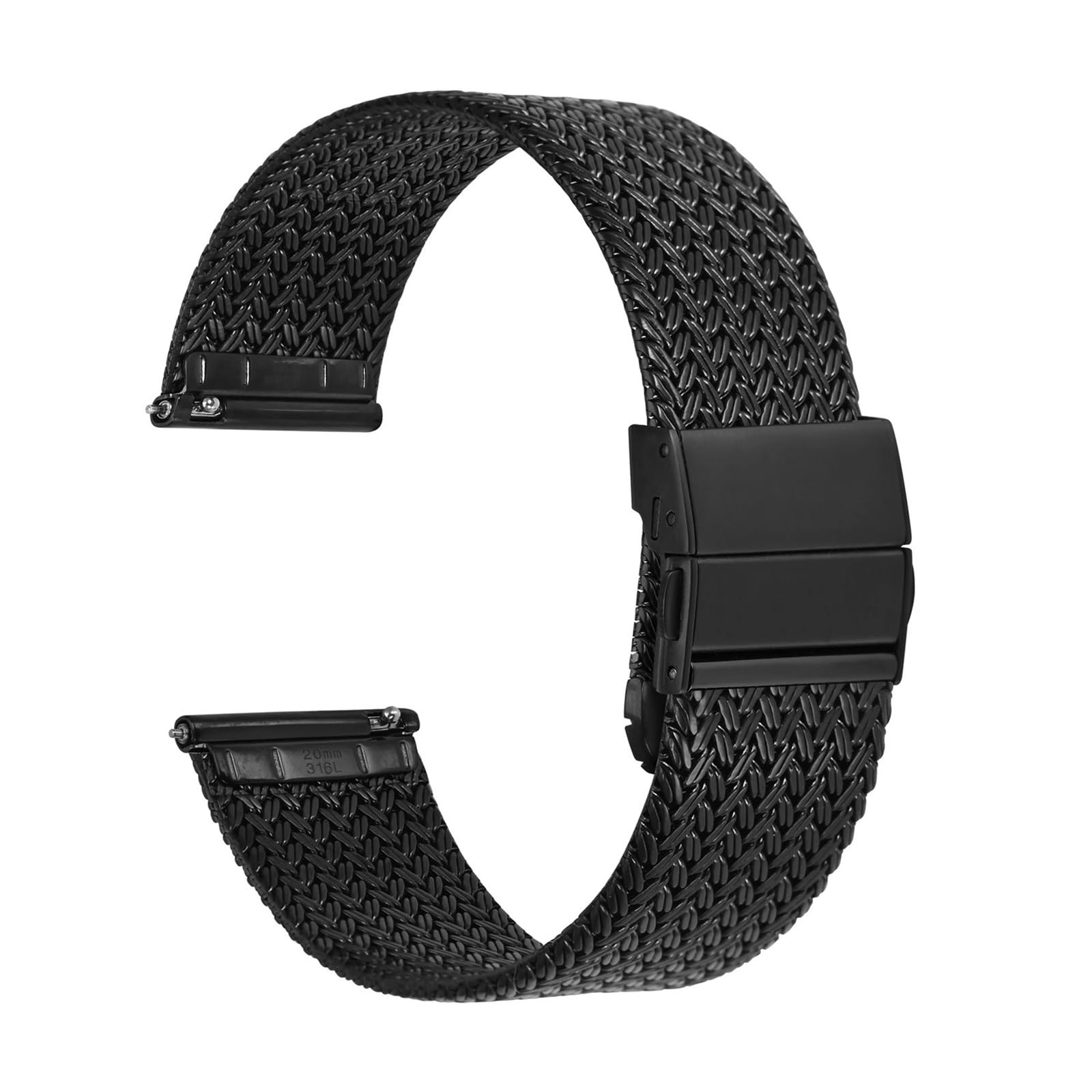 Metalowy pasek do zegarka, tkany siatkowy, tkany siatkowy, szybkie zapięcie, ulepszone składane zapięcie, szerokość paska 14 mm, 16 mm, 18 mm, 20 mm, 22 mm
