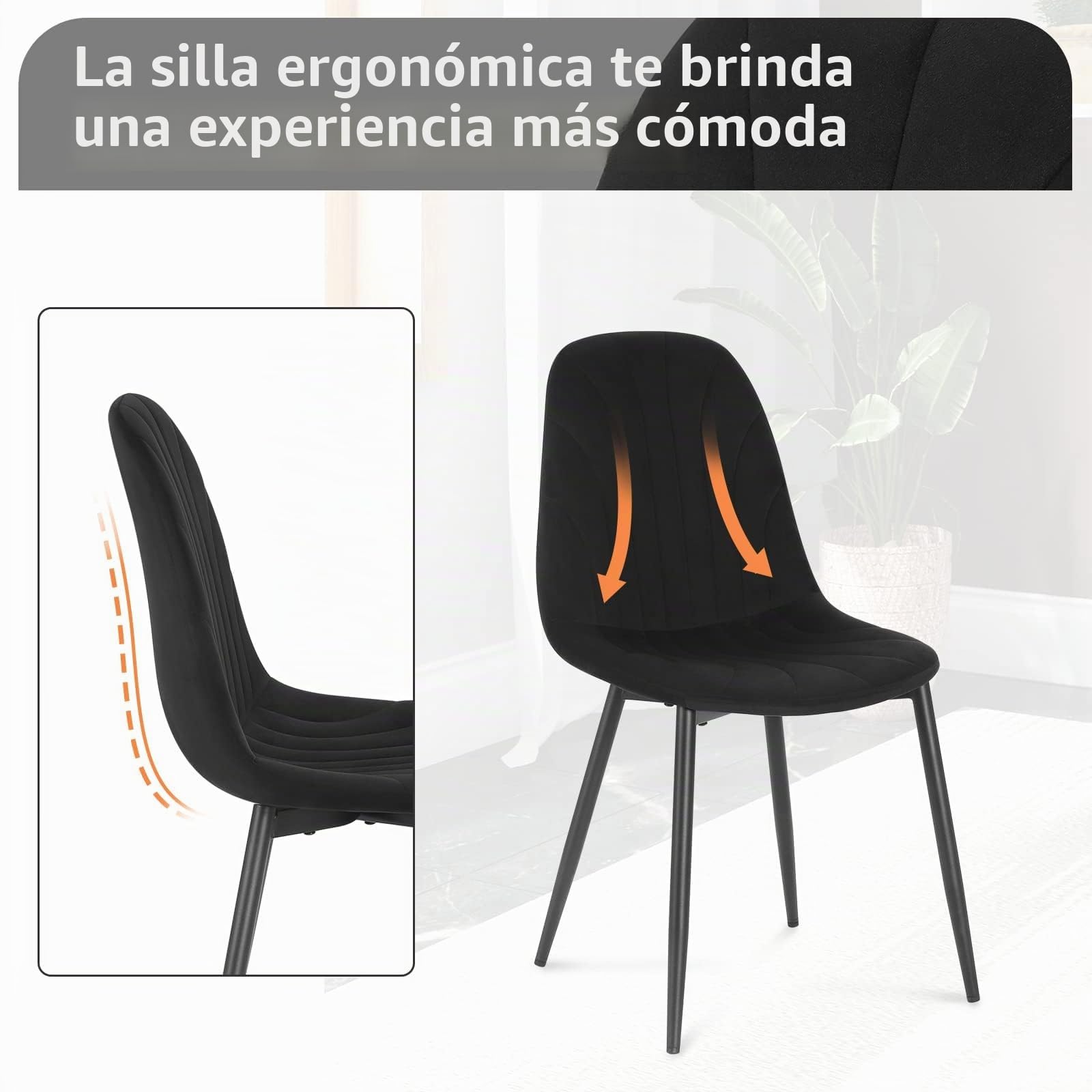 Lestarain Juego de 4 Sillas de Comedor,Terciopelo,Negro