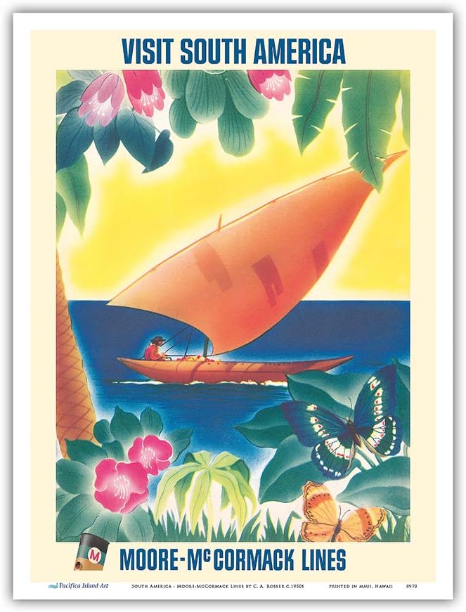 Pacifica Island Art South America Moore-McCormack Lines Travel Poster by C. A. Rosser 1950 Print 9 x 12 in Multi PRTA8970