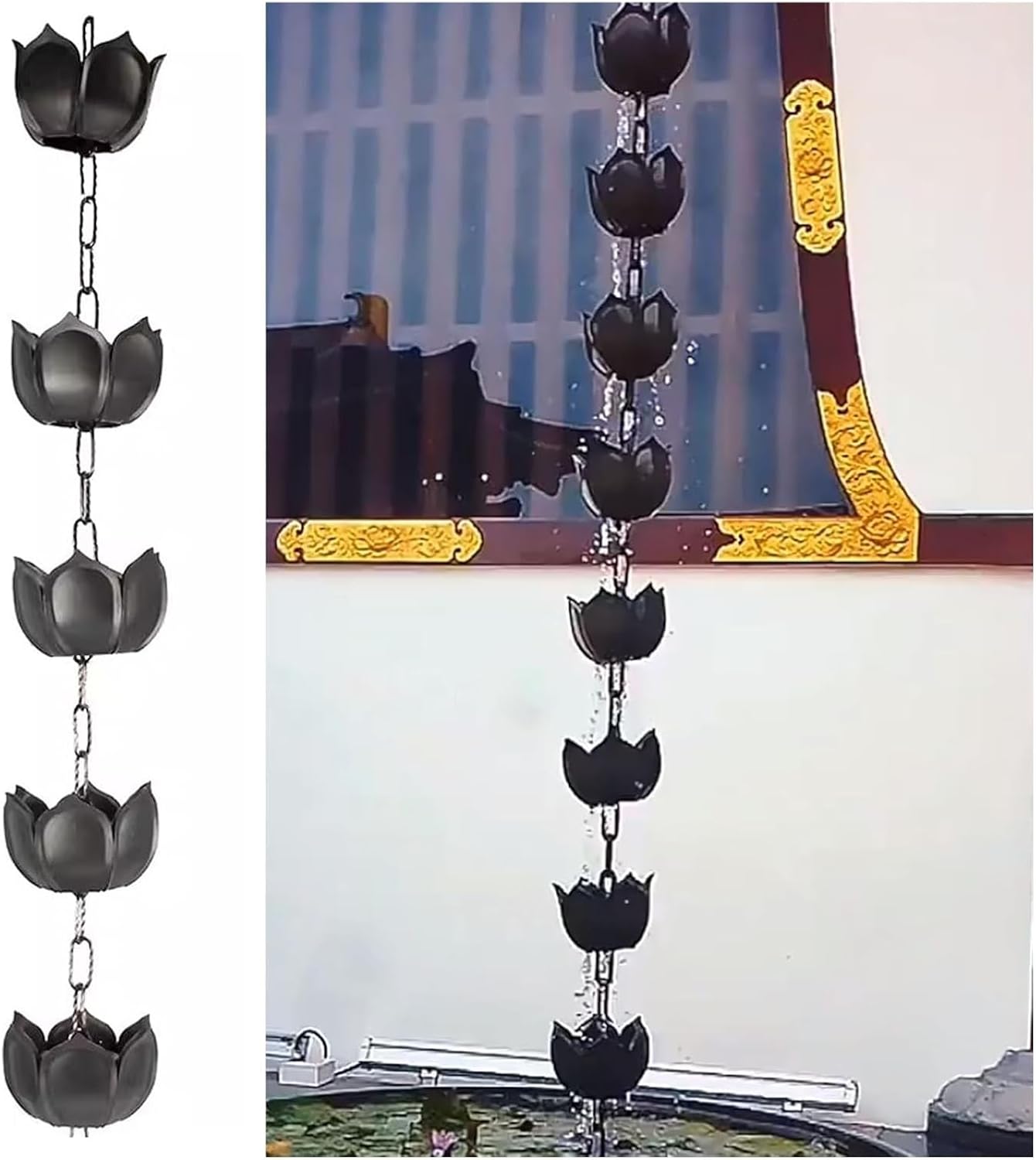 Rain Chains,Rain Catcher Chain, Rain Chain Gutter Kit,Shape Rain Chains, Garden Rain Catcher Chain Japanese, Outside Rain Guide Chains,1m/33 ft
