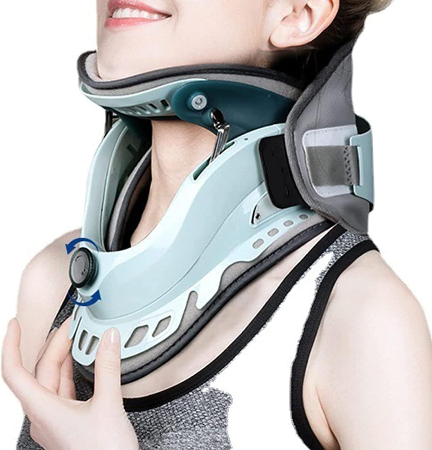 Neck Brace, Medical Cervical Neck Traction Device with 6 Arc Air Columns and Detachable Air Pump, Adjustable Tension