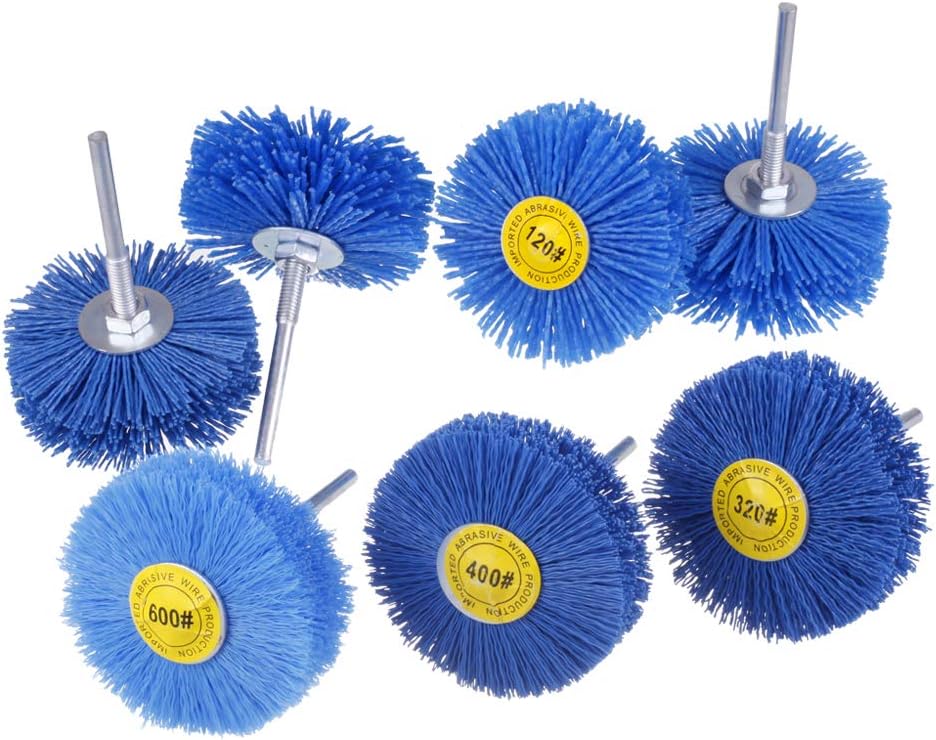 7 Pack Abrasive Nylon Wheel Brush for Drill with 1/4" Shank, (80 120 180 240 320 400 600 ) Grits, Nylon Abrasive Wheel Perfect for Removal of Rust/Corrosion/Paint