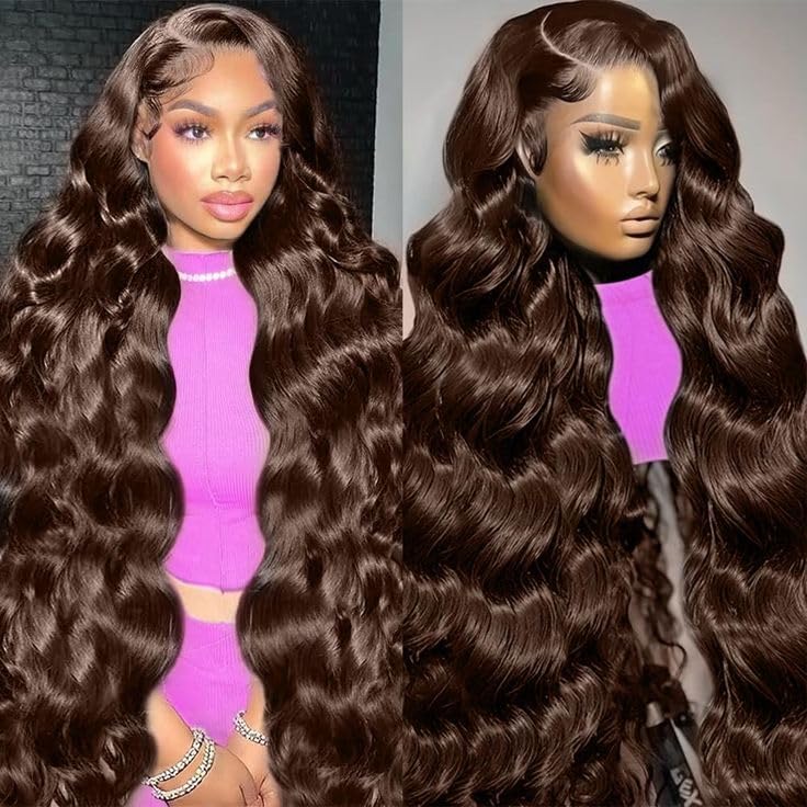 Dochuman Chocolate Brown Lace Front Wig Human Hair 200 Density 13x6 HD Lace Frontal Wigs Human Hair 28 Inch Body Wave Brown Wig Human Hair pre Plucked