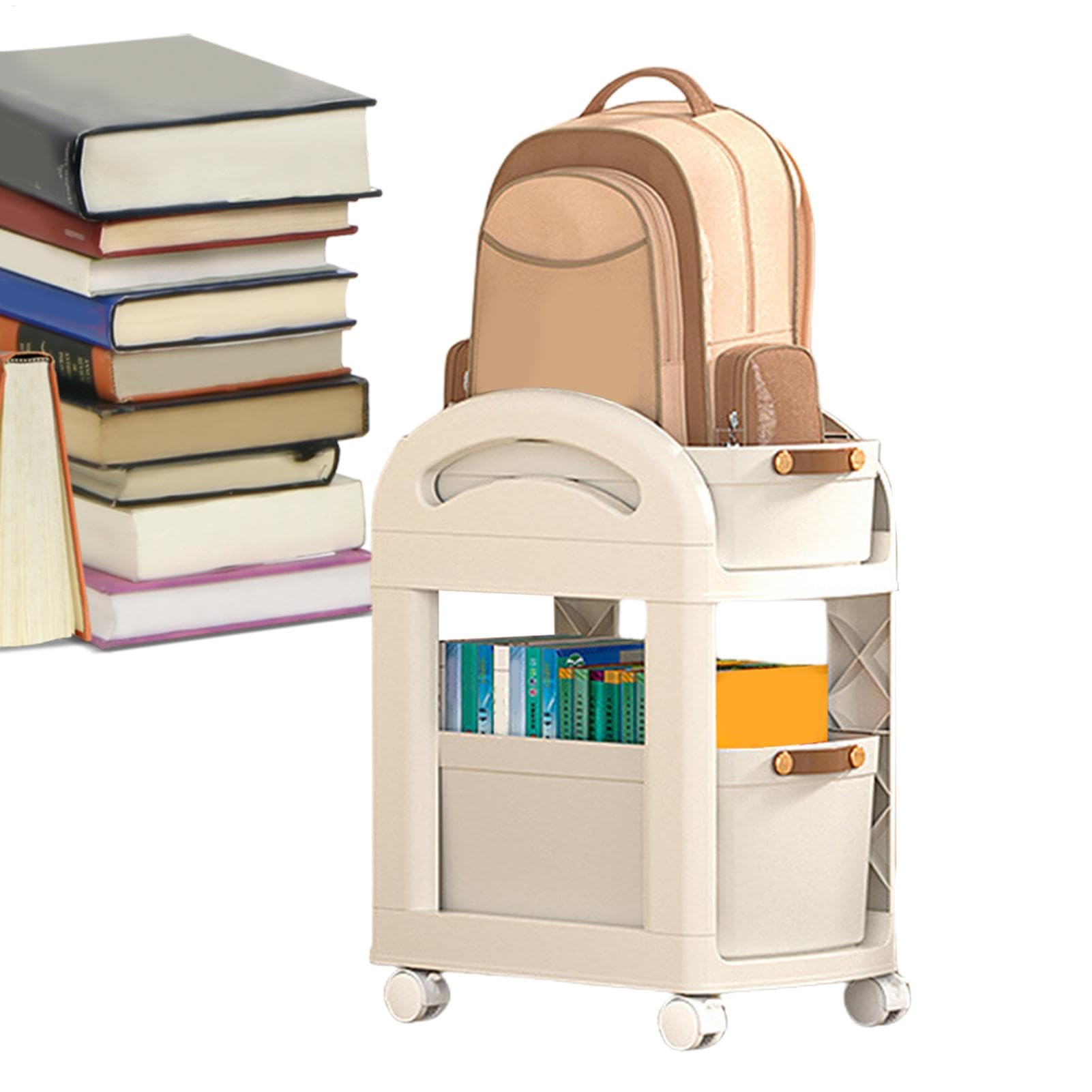 Aufbewahrungswagen unter dem Schreibtisch, Aufbewahrungswagen mit Rollen | Trolley mit 2 Ebenen mit Rädern, multifunktionaler Aufbewahrungswagen für Schulbücher für Schlafsaal und Klassenzimmer
