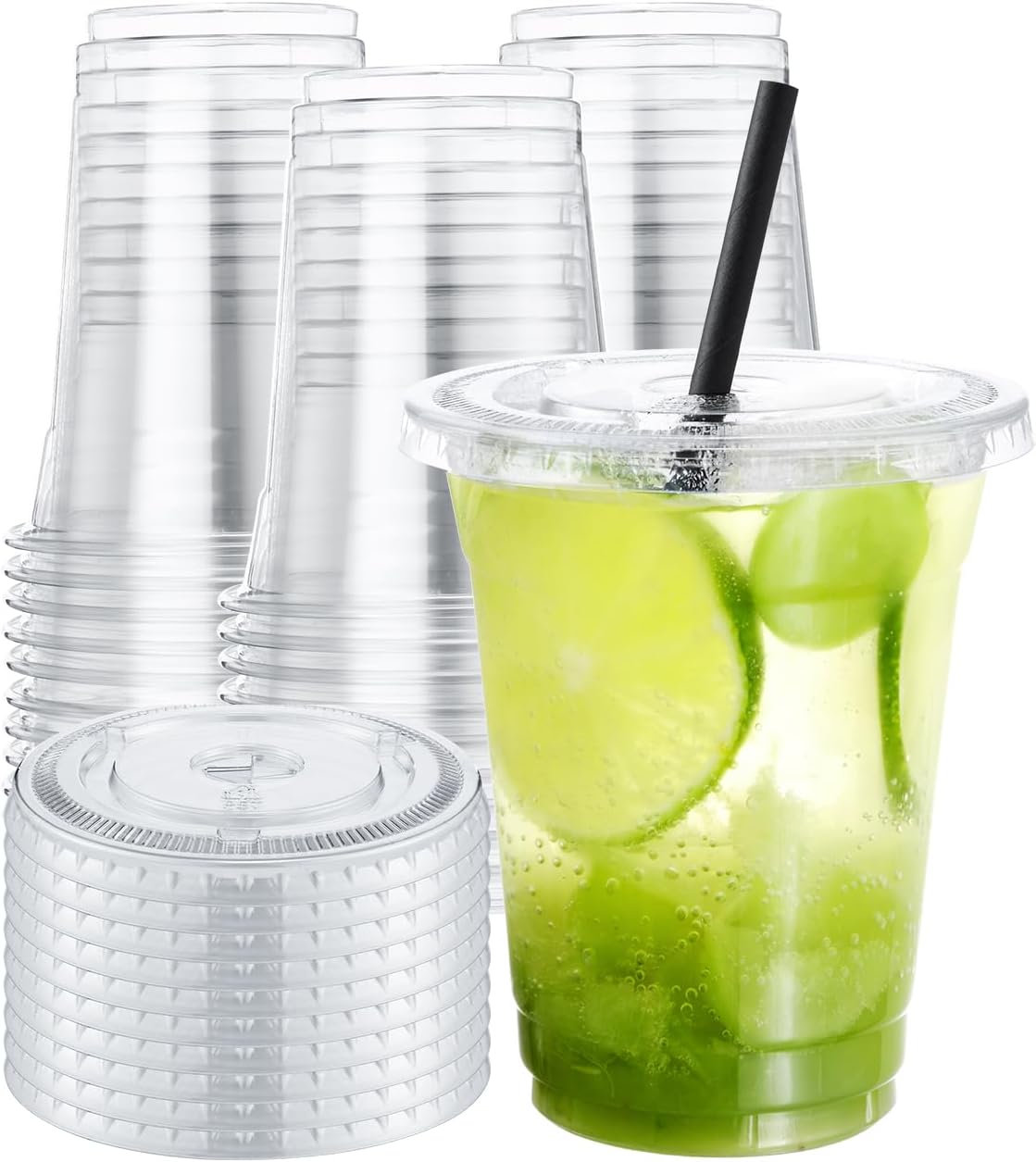 150 Sets 12 oz Clear Plastic Cups With Lids - Disposable Party Cups for Ice Coffee, Smoothie, Cold Drinks