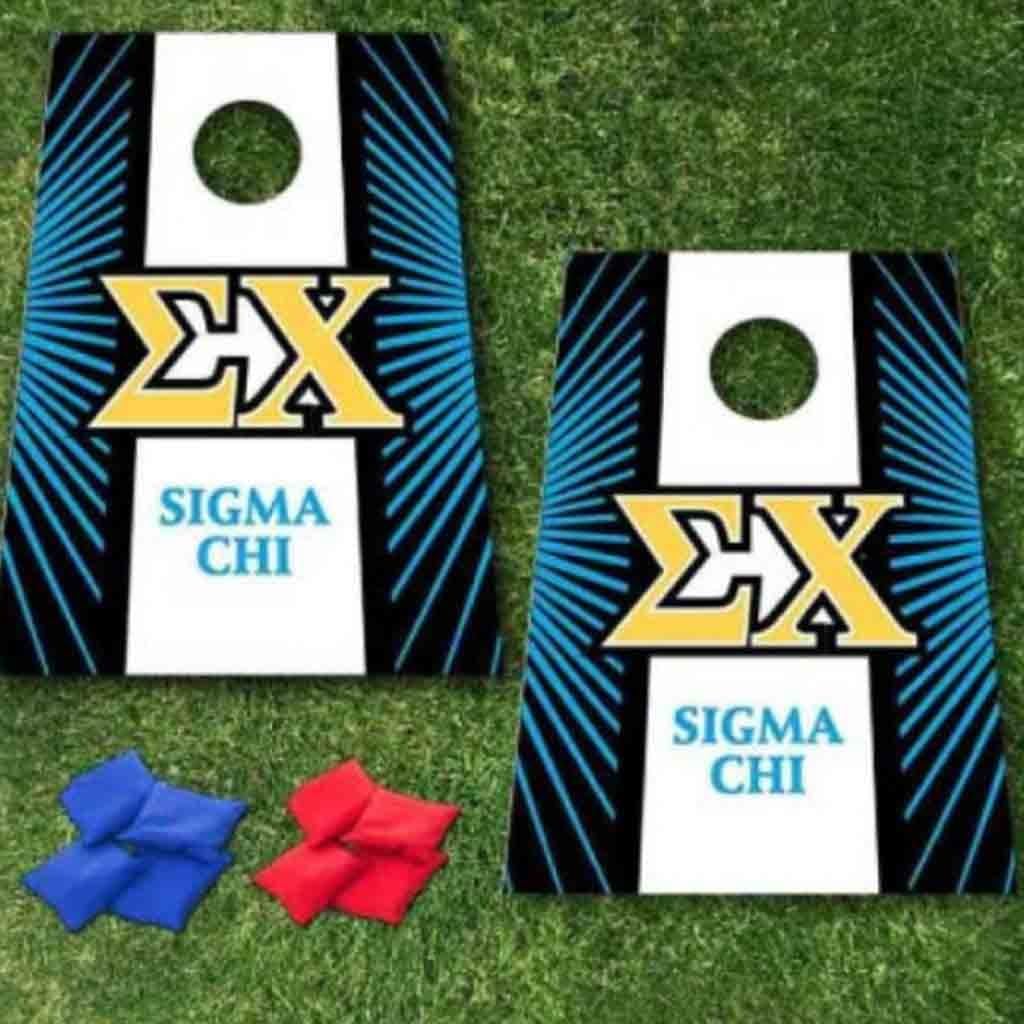 VictoryStore Cornhole Games - Sigma Chi Cornhole Bag Toss Game - Starburst and Stripe - 8 Bags Included