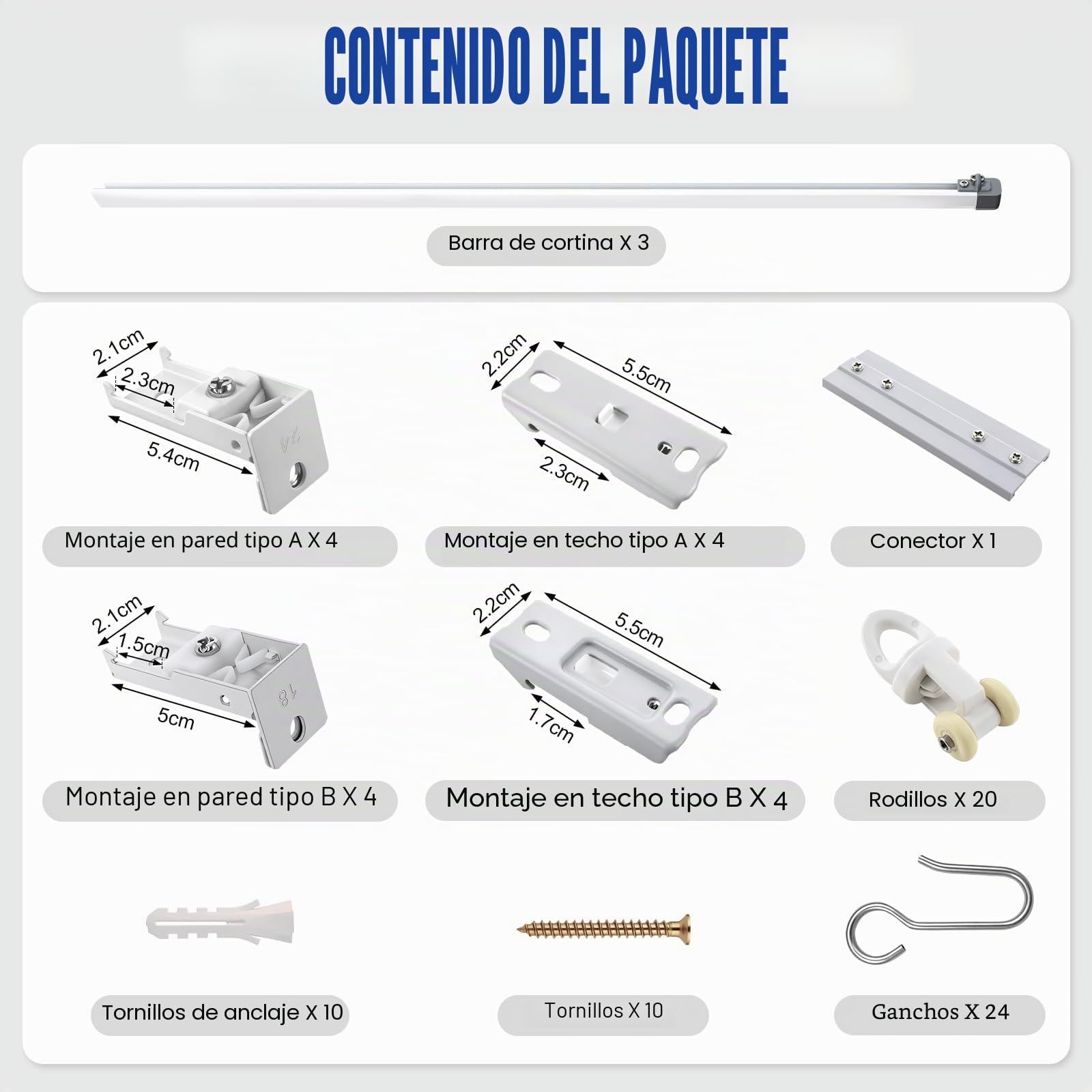 Riel de Cortina de Techo Aluminio 97-250 cm | Riel para Cortinas con Deslizadores y Ganchos | para Instalación en Techo y Pared | para Dormitorios, Salones, Oficinas y Baños
