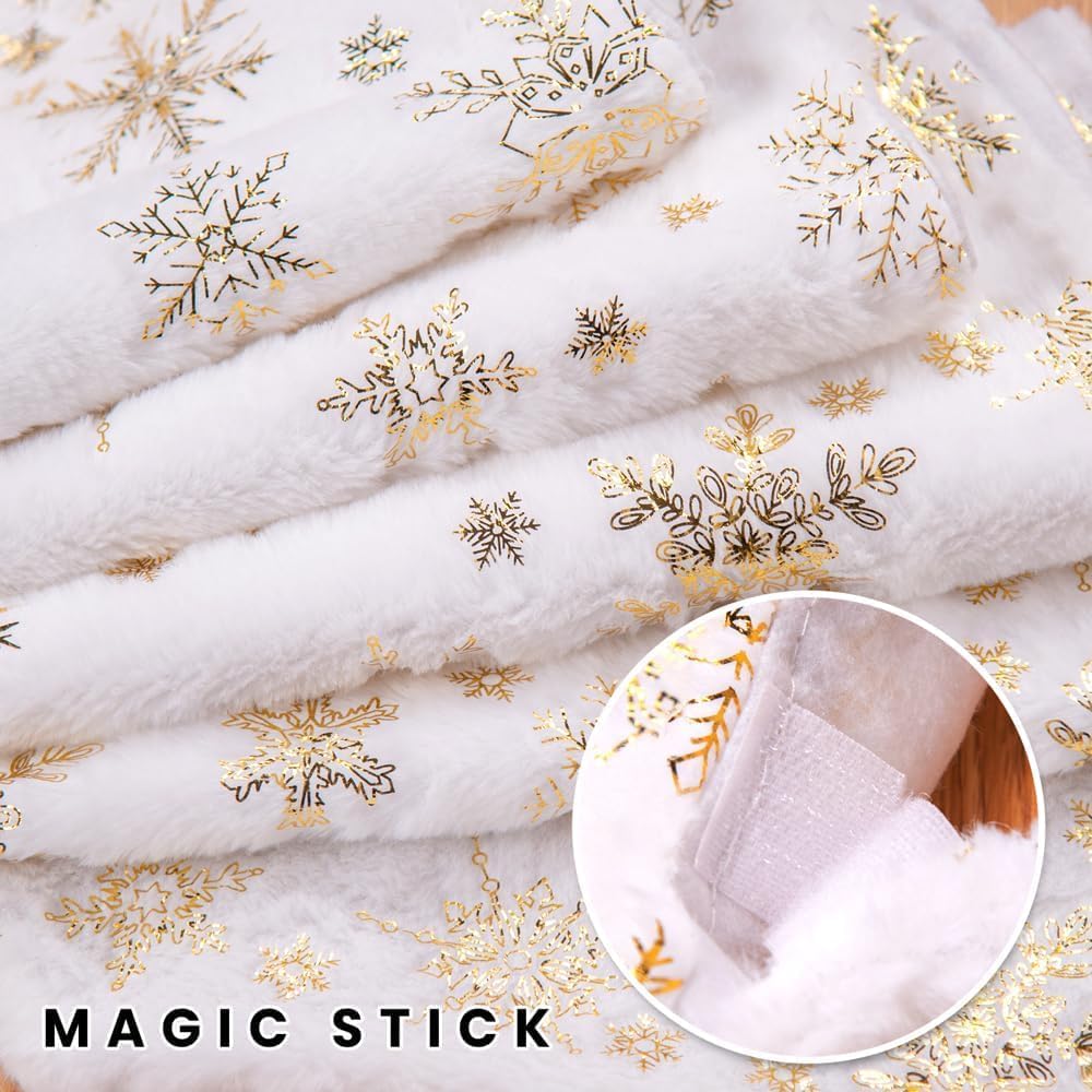 Lanpn Christmas Tree Skirt 60 inch, Xmas Tree Skirt with Snowflake Winter Christmas Tree Mat for Extra Large Artificial Trees Winter Home Party Holiday Indoor Xmas Decor (Gold, 150cm)