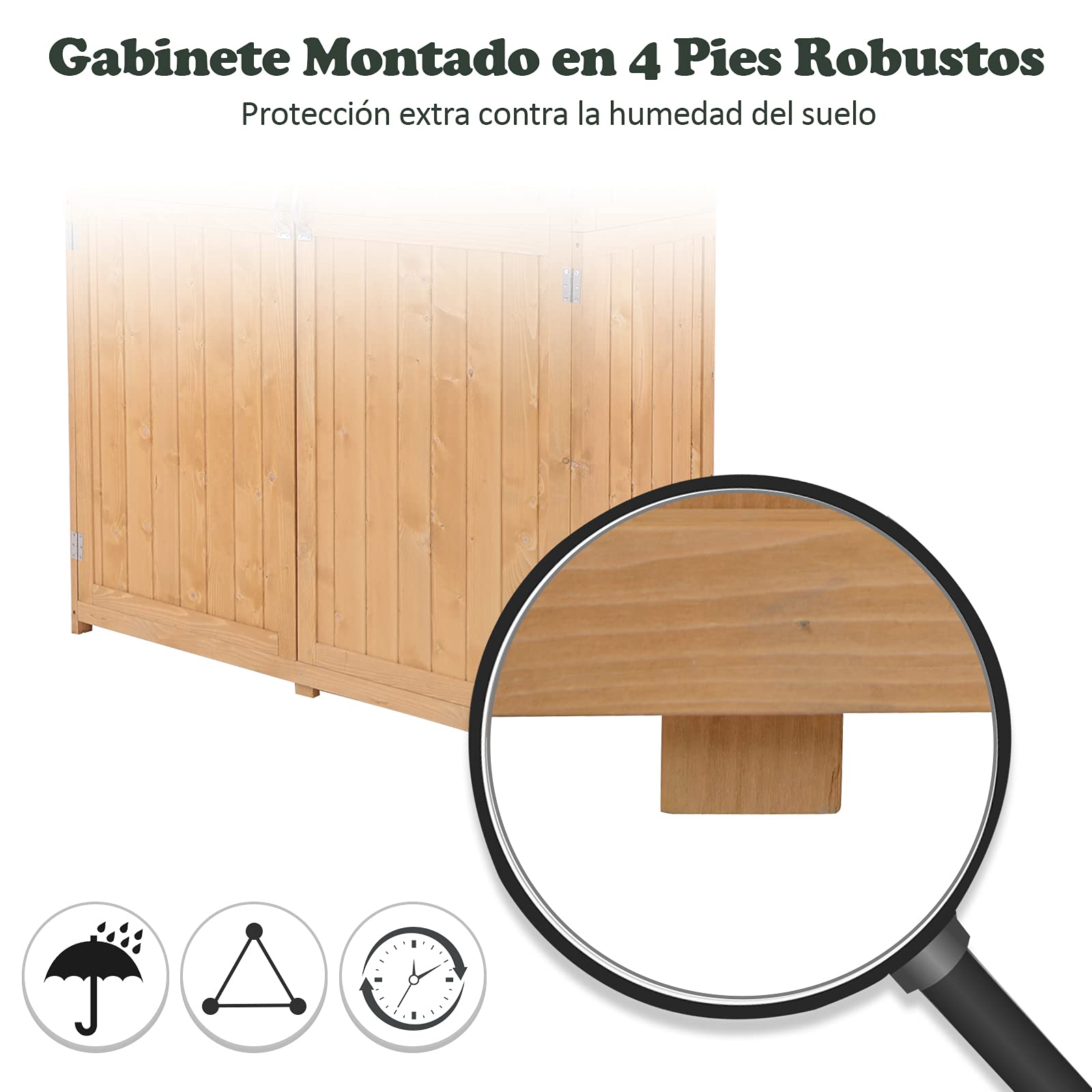 Outsunny Cobertizo de Madera Caseta Exterior Armario para Herramientas de Jardinería Persiana Delantera Compartimientos de Diferentes Tamaños 87x46.5x160cm Madera Maciza