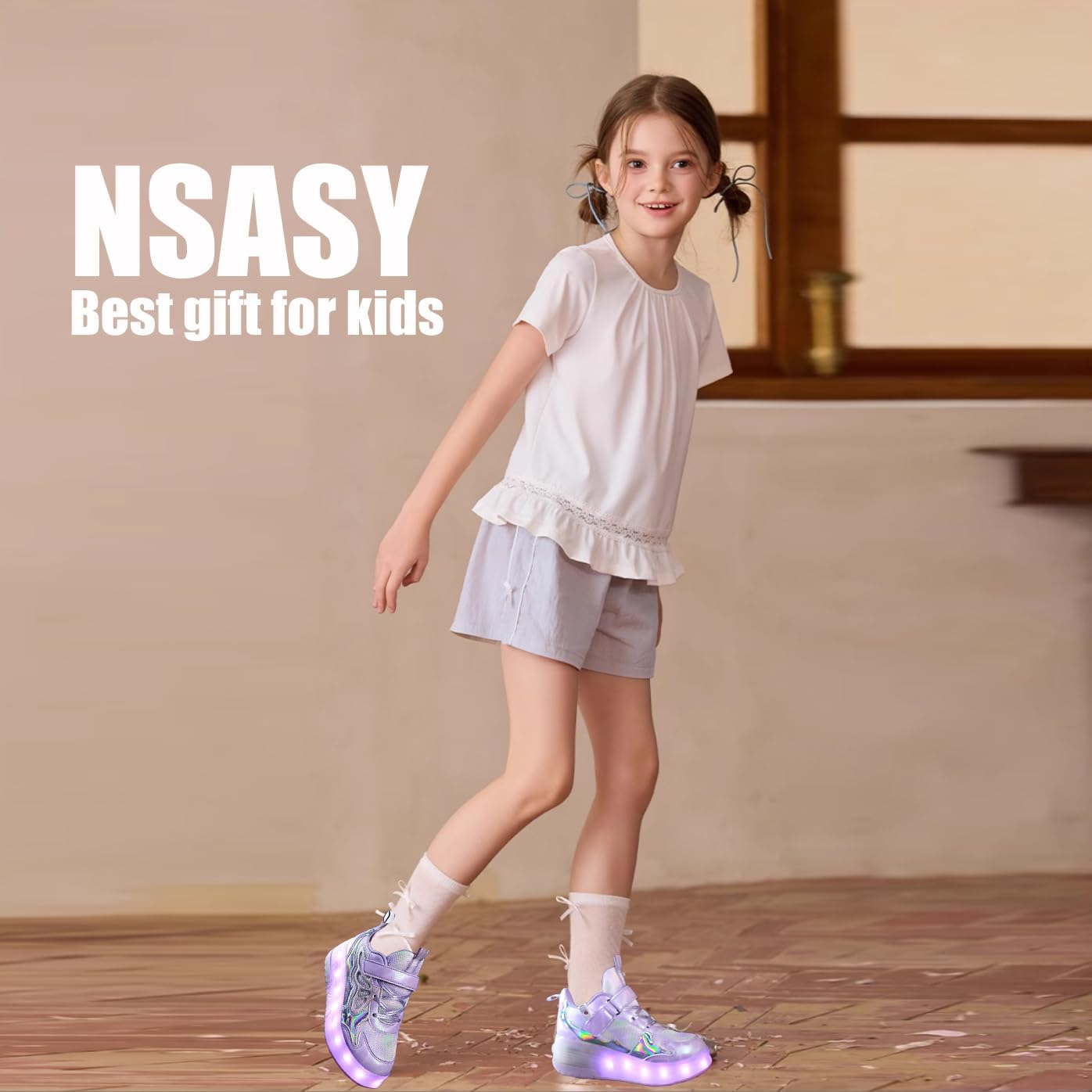 Nsasy Girls Boys Roller Shoes with LED Light Up Wheels Sneakers Kids Roller Skates Shoes for Kids for Children