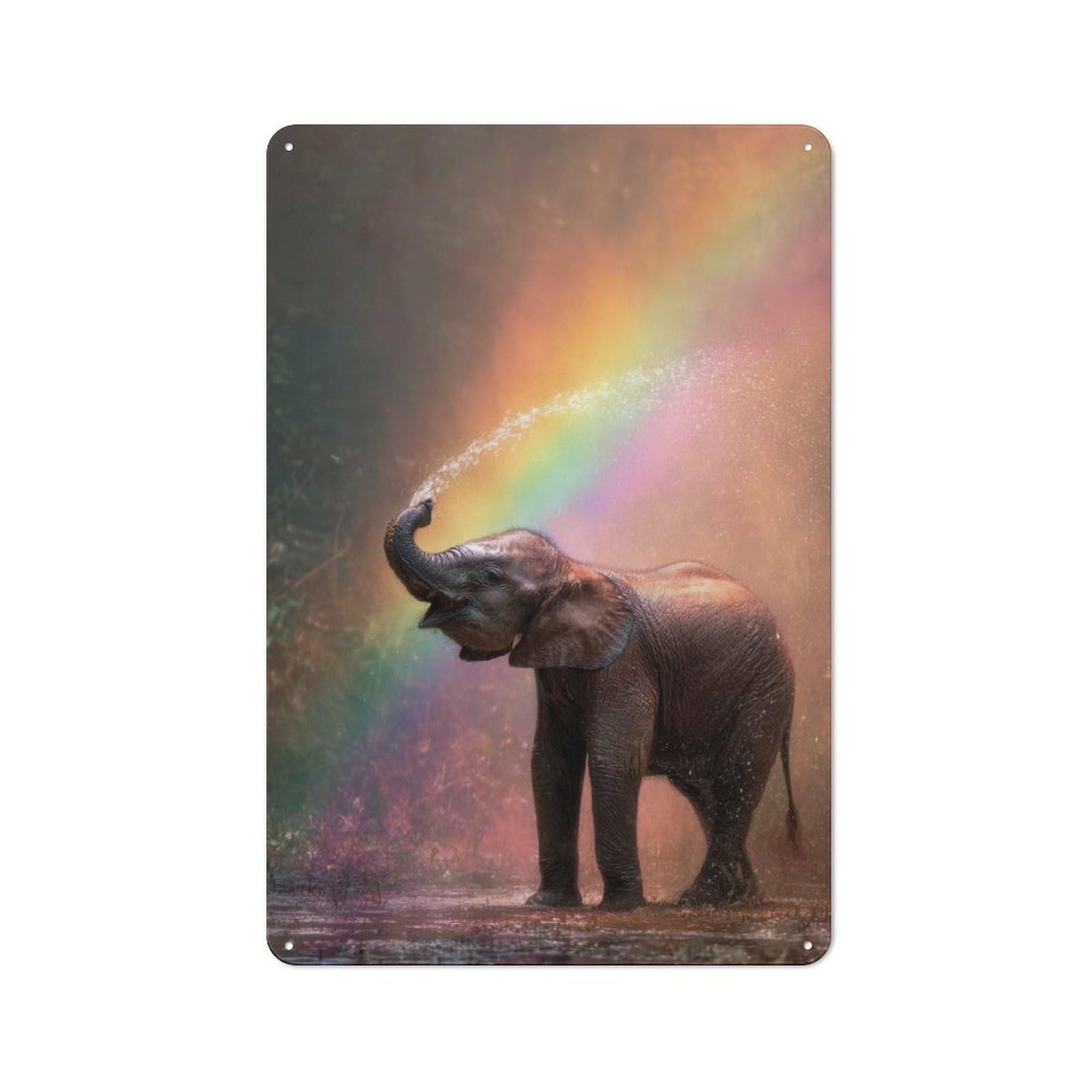 Junmoney Baby Elephant Rainbow Shower 30X20cm Retro Metal Plaque With For Garage Or Workshop, Housewarming Present For People Styling Garage And Workshop