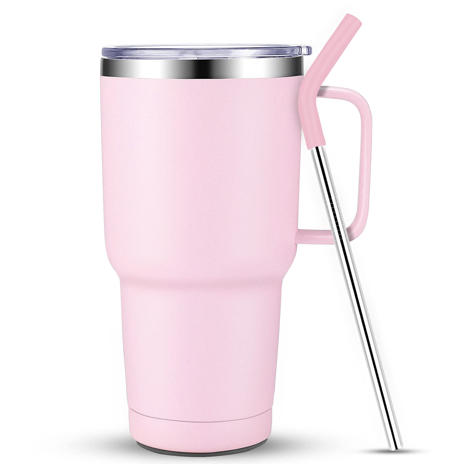 Sursip 30oz Insulated Mug/Tumbler With Lid and Straw,Stainless Steel Vacuum Tumbler,Keep Cold and Hot,BPA Free,Leak Proof,Dishwasher Safe,Car Holder,Gifts/Travel Mug/Coffee Tumbler(Pink-1Pack)