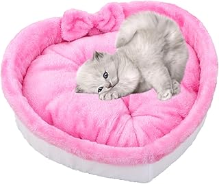 NENGGE Cute Heart-Shaped Cat Dog Bed Kennel Love Pet Nest Super Soft Cotton Velvet Winter Summer Warm Pet Cat Nest Dog Bed Pet Sleeping Supplies,Pink,S