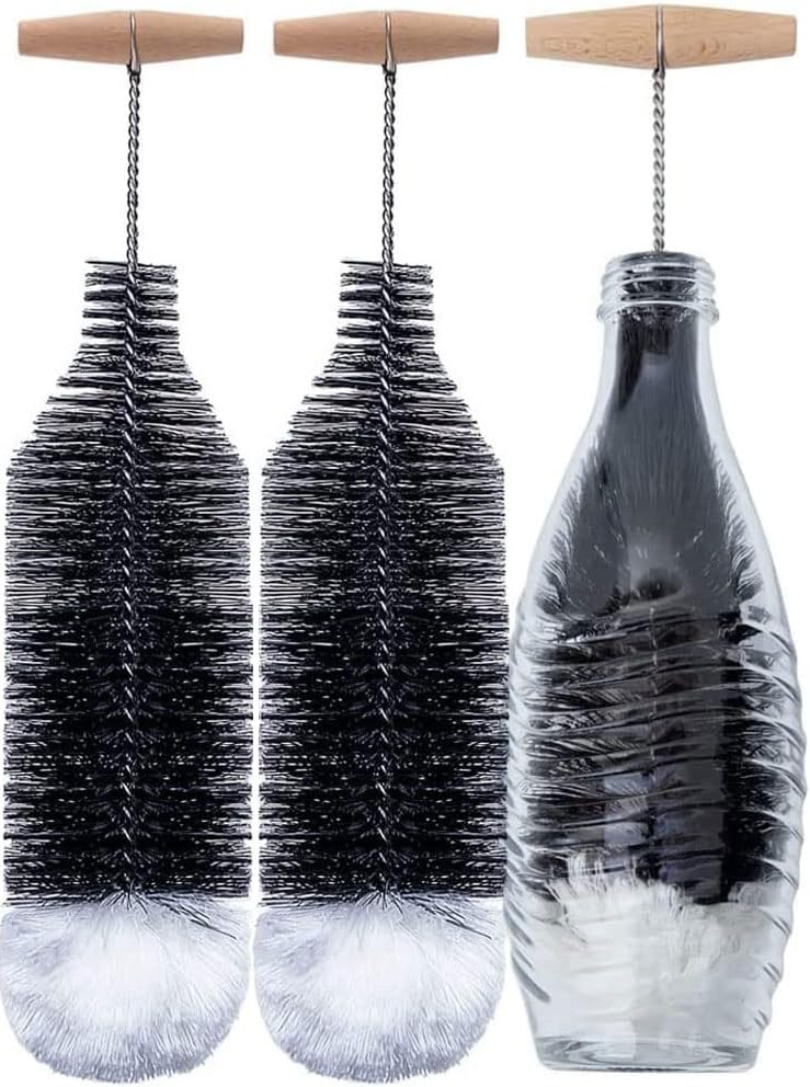 Grunda Goupillon de 35 cm, paquet de 2, compatible avec les bouteilles en verre Sodastream, brosse de nettoyage sans rayures, élimine la saleté tenace,...