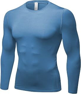 Men's Athletic Long Sleeve Compression Shirts Base-Layer Quick Dry Fit Workout Shirts Running Football Tops Undershirts, Grey Blue #19, Large