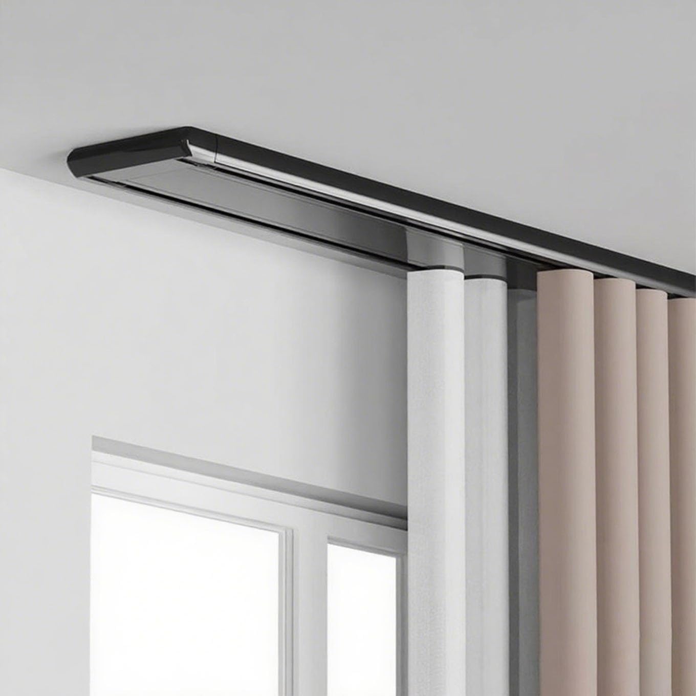 Heavy Duty Curtain Track, Double Ceiling Curtain Track Silent Hidden Double Curtain Rail Track, Curtain Tracks And Fittings Suitable For Living Room Bathroom(Black 100cm/39.4in)