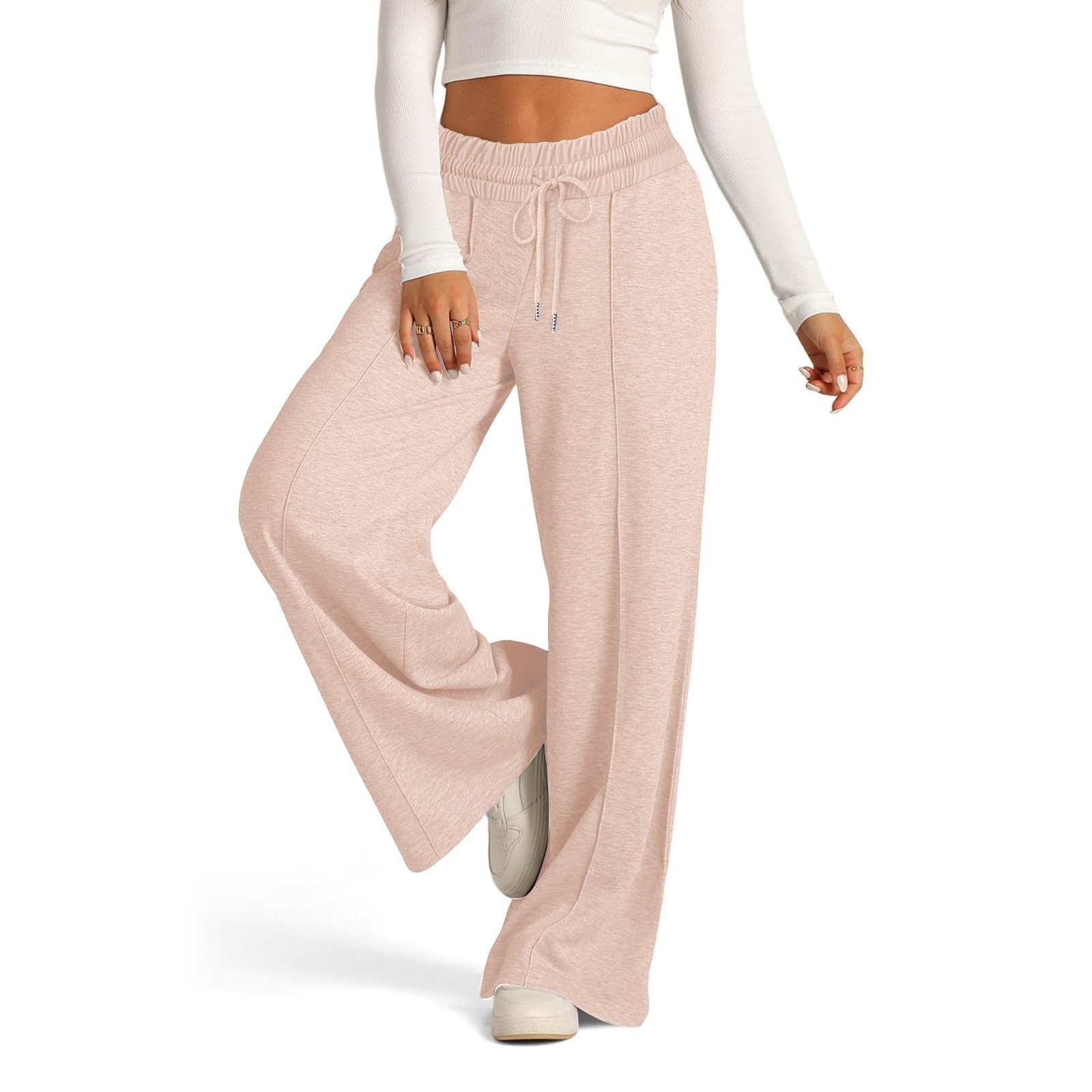 GKZA Pants para Mujer Women Lounge Pants Womens Joggers with Pockets Plus Size Sweatpants for Women Lounge Pants for Women Women Sweat Pants Womens Black Pants Open Leg Sweatpants (Beige,XL)