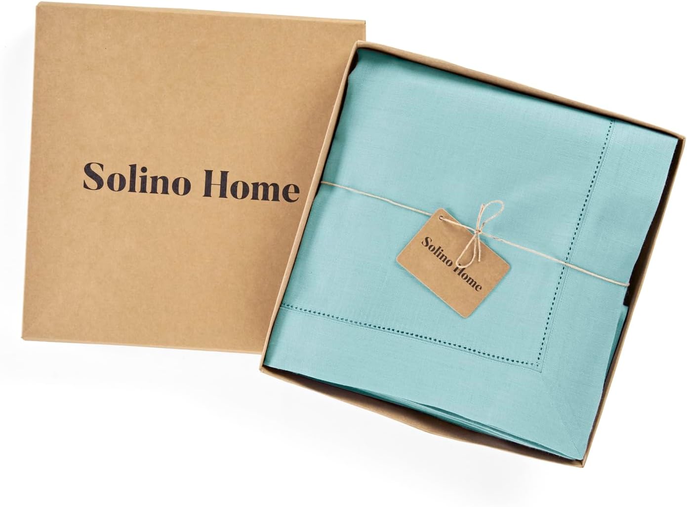 Solino Home Linen Aqua Blue Tablecloth 54 x 72 Inch - Classic Hemstitch, 100% Pure Linen Rectangular Tablecloth - Machine Washable Table Cloth for Spring, Summer