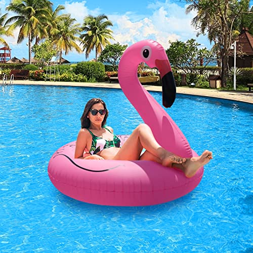 FlyfreeU Flamingo Inflatable Pool Floats with Lights, Solar Flamingo Pool Floats for Adults, 42 Inch Pool Float Lake Beach Floaty, Swimming Pool Float Raft Lounge for Adults Party Water Fun by FlyfreeU - Image 2
