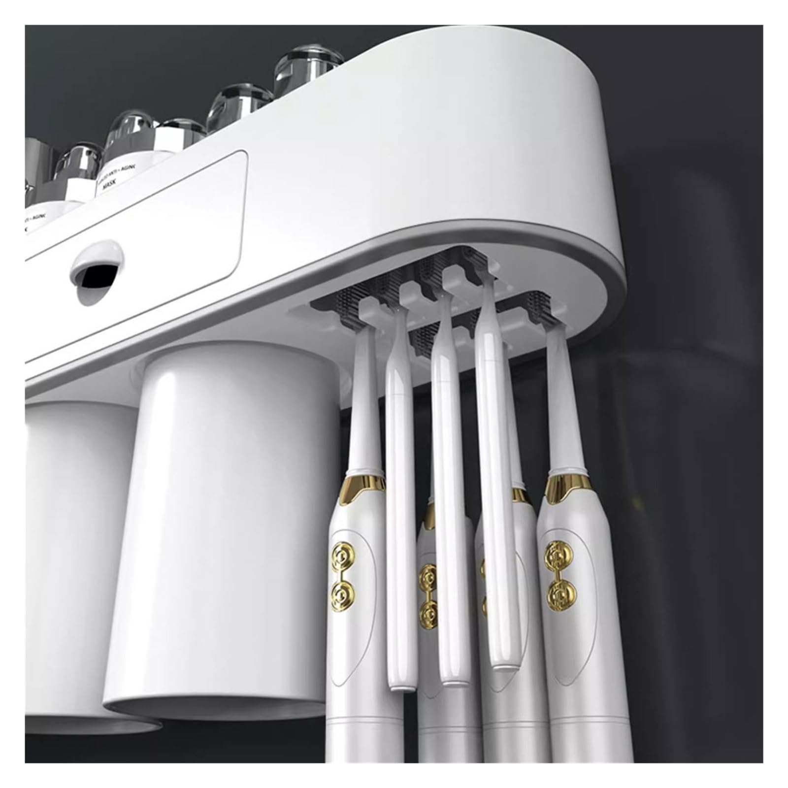 Soporte para cepillos de Dientes con cajón, Soporte magnético para cepillos de Dientes montado en la Pared, Organizador de Almacenamiento para baño con Taza (A S32cm)