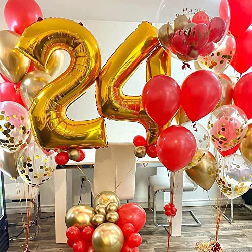 Image of Red Gold Confetti Balloons Garland Arch Kit, 120 PCS 12in 10in 5in Latex Metallic Gold Red Confetti Balloons for Birthday Wedding, Anniversary, Celebrations, Valentine's Day Party Decoratio
