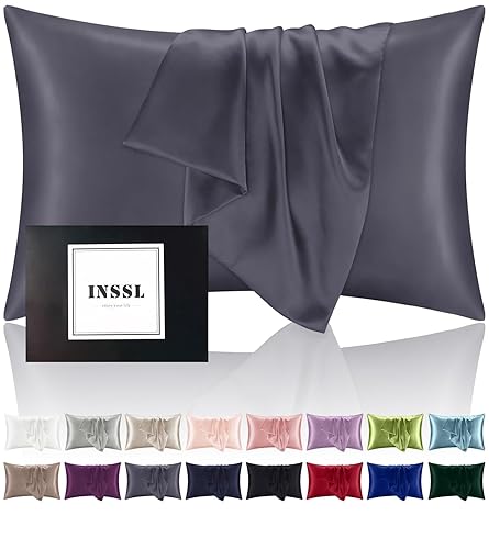 INSSL Silk Pillowcase for Women, Mulberry Silk Pillowcase for Hair and Skin and Stay Comfortable and Breathable During Sleep (Standard, Dark Grey) - Dark Grey - Standard