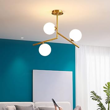 Magic Beans Chandelier,Brass Finish Ceiling Lamp Lights Fixture,Classic Linear Lighting Pendant Lamp for Bedroom Living Room Dining Room Kitchen,Gold,48x42cm