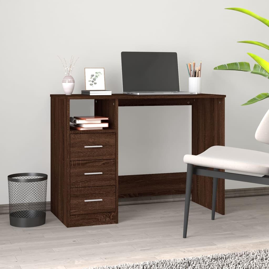 WIFESE Marrón Roble Escritorio con Cajones 102x50x76 cm Mesa Escritorio Ordenador Escritorio con Cajones Cajones Escritorio Mesa Ordenador Escritorio Ordenador Contrachapada Mesa Gaming