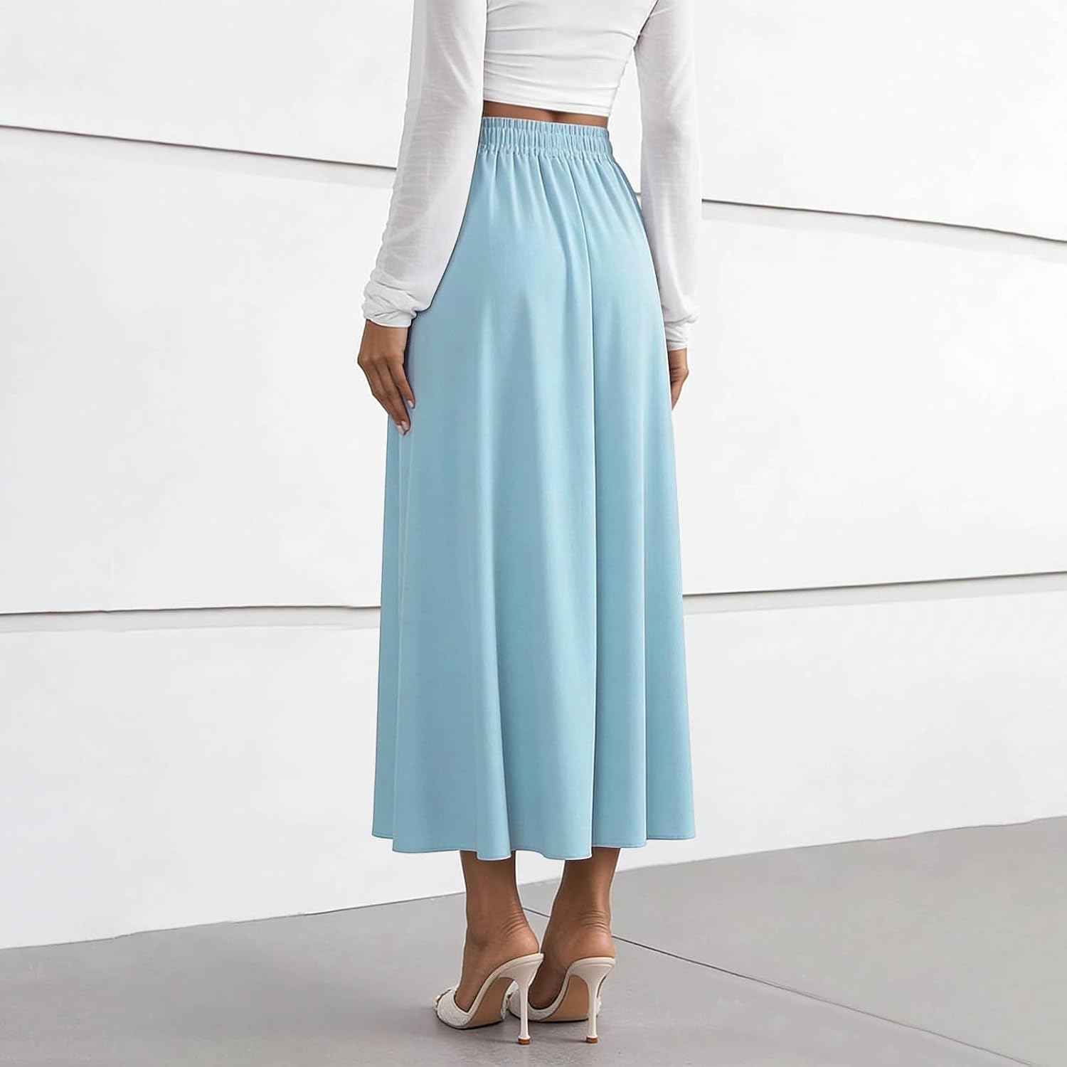 Flowy Skirts for Women Elegant Aline Flowy Summer Skirts High Waisted Drawstring Skirt Beach Vacation Long Skirt