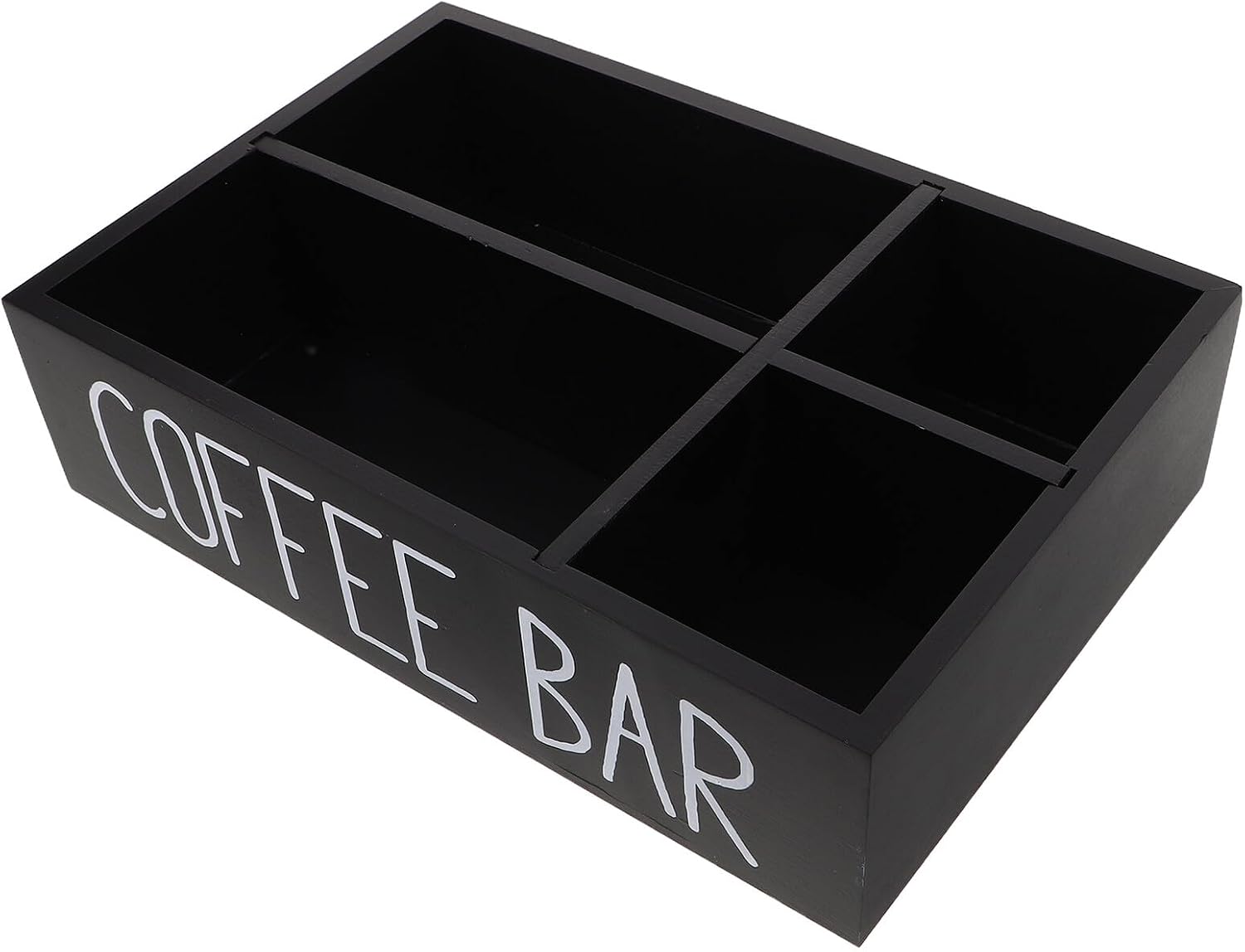 Yardwe Wooden Tea Bag Storage Box with 4 Compartments Black Coffee and Tea Organizer for Countertop for Office and Kitchen Storage